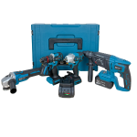Trusă German Meister 4-în-1 Brushless, 36V 6Ah, 2 Acumulatori, Pistol Impact 380 Nm, Bormașină cu Percuție, Rotopercutor SDS-Plus 26 mm, Flex Ø125 mm, Valiză